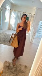 VESTIDO LINHO MARROM